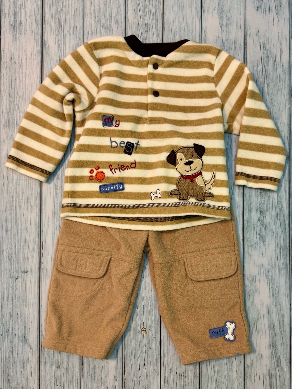 child of mine Striped Cream and Tan Puppy Matching Set